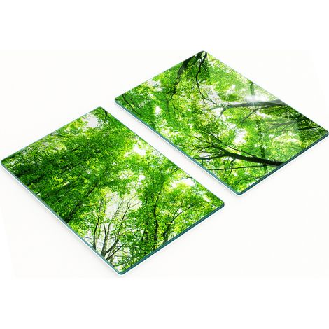 Lot de deux planches à découper décoratives en verre pour la cuisine, motif forêt verte, 2 x 40 x 52 cm (1/5)
