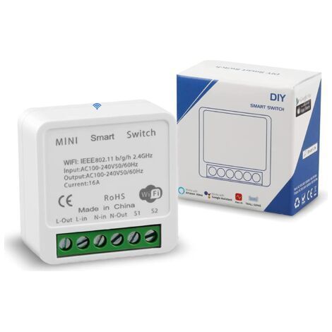 Mini-Smart-WLAN-Schalter, DIY-Leistungsschaltermodul, Smart Life/Tuya-App und drahtlose Sprachfernbedienung, kompatibel mit Alexa Echo und Google Home (100-240 V, 16 A) (1/5)