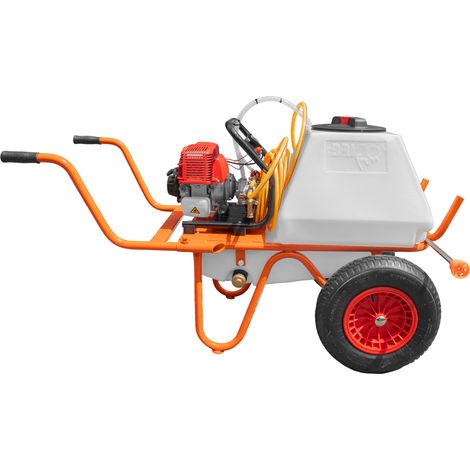 Bricoferr Carretilla sulfatadora de 2 ruedas 31.5cc 80L con manguera de 10 metros y lanza de 90 cm