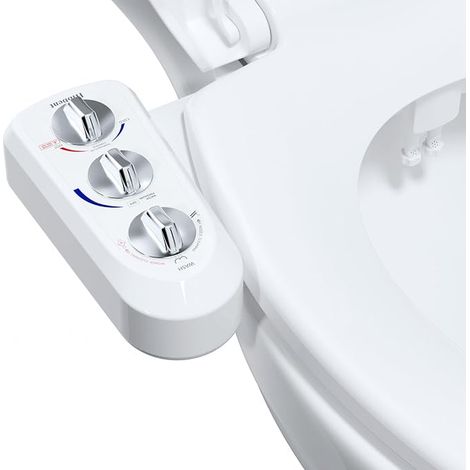 Pulverisateur de Siège de Toilette pour Bidet Autonettoyant avec Double Buse Jet d'Eau Chaude et Froide Té Fourni et Le Long Flexible (Recoupable) (1/5)