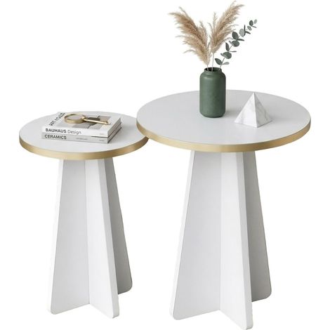 Couch-Tisch Cardito, modular, rund, Gestellfarbe Gold, 40x40x50h cm, Weiß