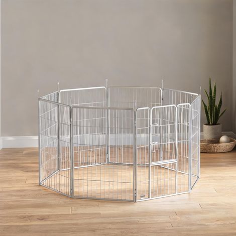 Barrière pour chien coloris argenté en acier 160 x 160 x 100 cm (1/5)