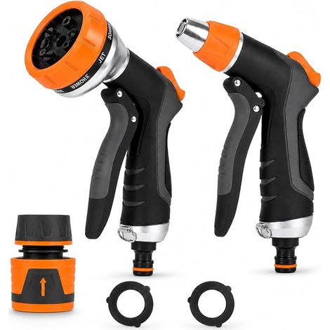 Set di 2 pistole per irrigazione, 2 modalità di irrigazione, getti regolabili, spruzzatore multifunzionale con flusso d'acqua controllabile, ideale per lavaggio auto e pulizia del giardino. (1/5)