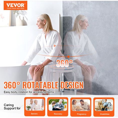 Siège de Douche Antidérapant Rotatif à 360° Tabouret de Douche 136,1 kg Hauteur Réglable 360-485 mm Chaise de Douche en Alu Aide à… (1/5)