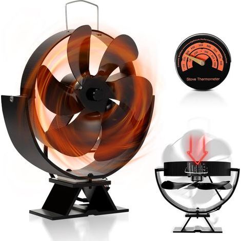 [French Days] 6-Blatt-Ofenventilator, leiser Betrieb mit Thermometer, wärmebetriebener Kaminventilator für Holzöfen, Kamine, Pelletöfen, verstellbarer Winkel (1/5)