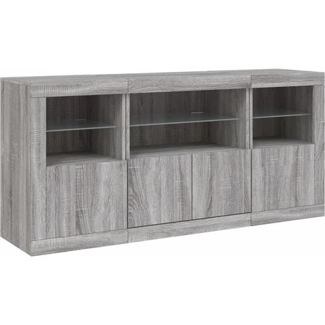 Aparador cómoda mueble almacenaje organizador cocina salón salón con luces LED sonoma 1425 x 37 x 67 cm gris 020030053