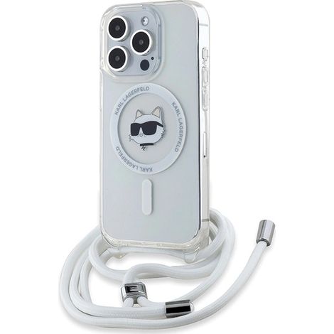 Custodia rigida trasparente Karl Lagerfeld KLHMP15XHCCHNT per iPhone 15 Pro Max 6.7 con testa Choupette e cavo Magsafe. (1/5)