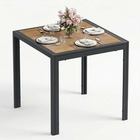 Gartentisch 75×75×72 cm, quadratischer Balkontisch mit Metallgestell, Esstisch für kleine Balkone, Grau (1/5)