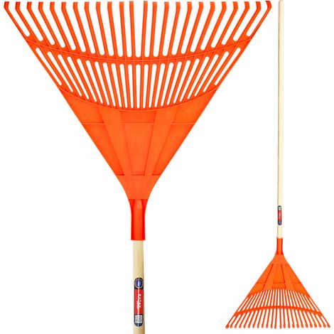 KADAX Rechen für Gras und Blätter, breite Harke mit langem Stiel aus Holz, 61 cm