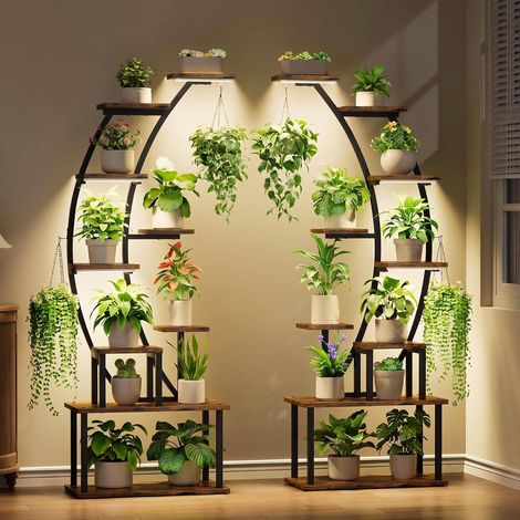 Support pour plantes d'intérieur avec lampes de croissance, étagère en métal à 9 niveaux, support de plantes de 162,6 cm de haut pour plantes d'intérieur, grande étagère de présentation (1/5)