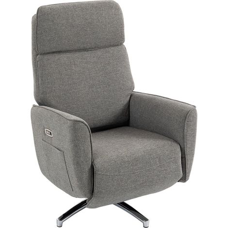 Fauteuil Relax Électrique 2 Moteurs Inclinable Pivotant 360 Tissu Lin Respirant et Port USB Salon Gris (1/5)
