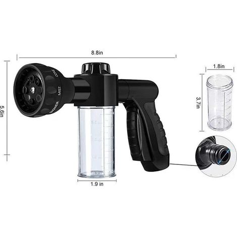 Pistolet de Lavage Haute Pression avec Réservoir à Mousse - 8 Fonctions, Jaune -lsw (1/2)