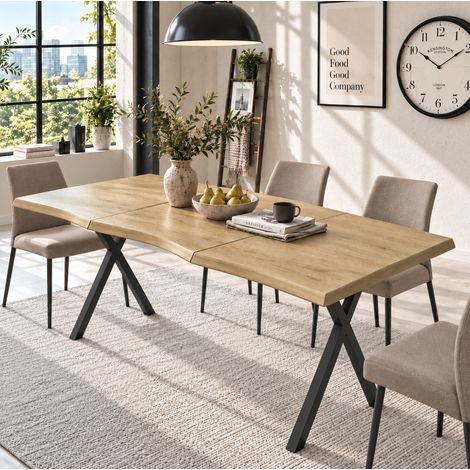 Tavolo da pranzo 160x78x77 cm in MDF e ferro effetto legno, gambe a X stabili – MEUBLIV (1/5)