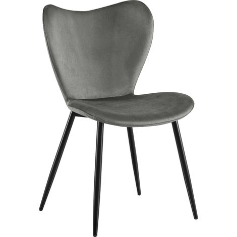 Chaise de salle à manger x1 dossier forme arrondie en papillon en velours gris foncé cadre à quatre pieds en métal noir 100007520 (1/5)
