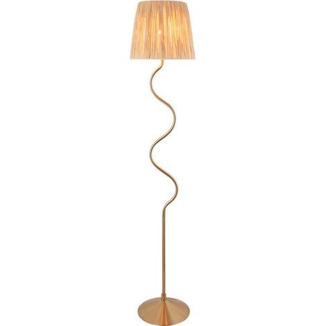 Endon Wriggle Lampadaire avec abat-jour conique en laiton vieilli brossé, raphia naturel, 1x E27 (1/5)