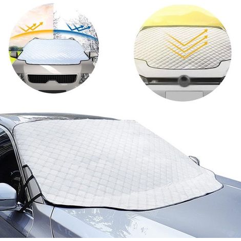 Housse de pare-brise universelle, protection contre le soleil et la neige. Conception renforcée avec aimants, dispositif antivol et protection pour rétroviseur extérieur. (1/5)