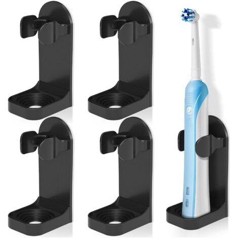 Support Brosse a Dent Electrique, Porte Brosse à Dents Electrique Lot de 4, Support Mural Brosse a Dent Electrique Adhésif Solide Réglable Organisateur Brosse a Dent de Salle de Bains,Noir (1/5)