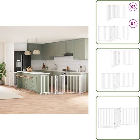 Barrière pour chien porte pliable 10 panneaux bois de peuplier - Barrière Pour Chien - Barrières Pour Chiens - Barrière Pour Animaux De Compagnie - Barrière Pour Chien Avec Porte