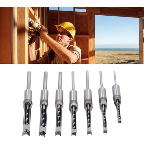 Ensemble de 7 forets carrés pour le travail du bois, burin à bois HSS, forets à fraiser, scie cloche pour le travail du bois, kit d'outils électriques (6,4/8,0/9,5/10,0/12,7/14,0/16,0 mm) (1/5)