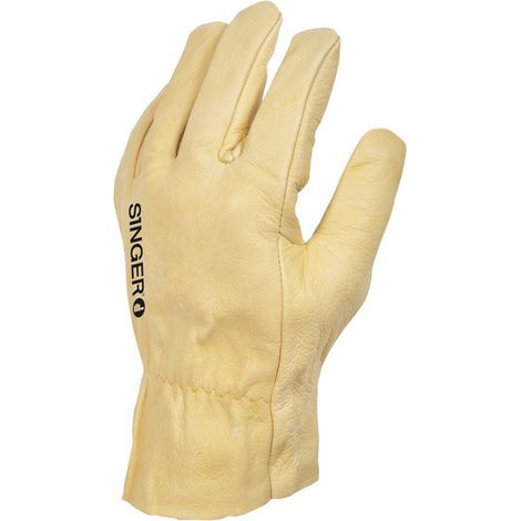 Gants de Manutention Cuir Fleur Bovin Singer - Poignet elastique Protège-Artère - Norme EN388 - Lot 10 Paires T9 (1/2)