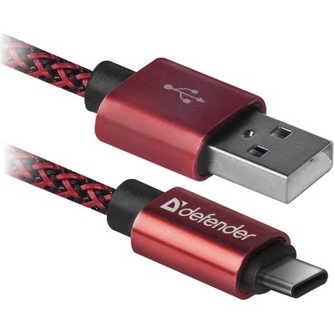 Cable USB Defender AM-TYPE C de 1 m y 2,1 A, color rojo. (1/5)