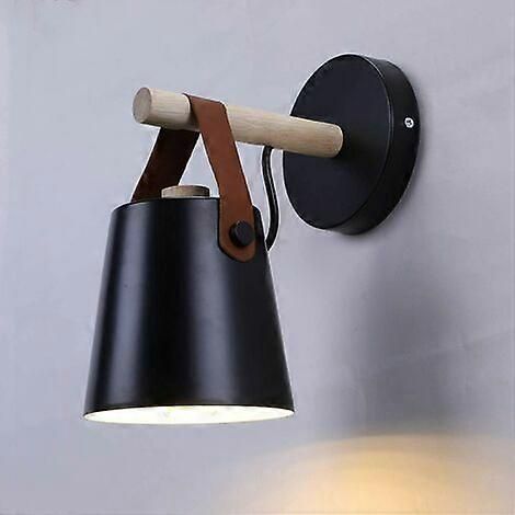 Applique murale vintage industrielle nordique en fer et bois, luminaire rétro pour chambre, salon, escalier, restaurant, café, couloir, noir E27 (1/5)