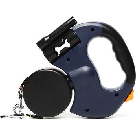 Laisse rétractable anti-nœuds à 360° (26-27 pouces) avec lampe torche et distributeur de sacs à déjections, tissu réfléchissant ultra-résistant pour la marche et la course.-AquaForge (1/5)