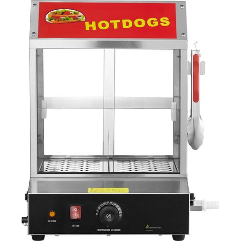 Mophorn Vaporera para perritos calientes, 27 l, 2 niveles, control de temperatura de 30 ℃ a 85 ℃, calentador de pan electrico con corredizas de vidrio templado, placa divisoria pinzas, acero inoxidabl (1/5)