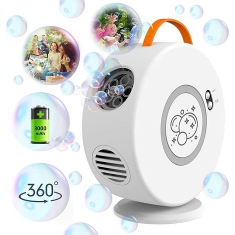 Machine à bulles automatique rechargeable, ventilateur rotatif 90°-360°, souffleur de bulles 500 ml pour enfants (1/5)