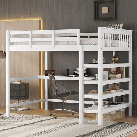 Lit mezzanine infantil 140x200 cm de madera blanca, ahorro de espacio, sin colchón FloraGrace (1/5)