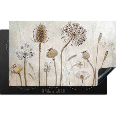 PROTECTOR DE PLACAS DE INDUCCIÓN Flores - Acuarela - Naturaleza muerta - Marrón - Vintage Cocina 85x52 cm