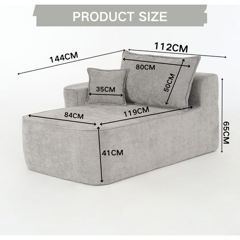 Canapé gris moelleux avec coussins, poches latérales, sans montage – Chaiselongue confortable (1/4)