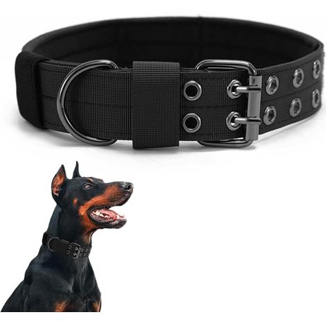 Collier de Chien Tactique- Militaire Collier Réglable Nylon Chien pour Chiens de Taille Moyenne Grand Entraînement (M, Noir)