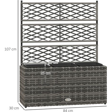Pot avec treillis pour plantes grimpantes (lot de 3, en acier et rotin PE), 84 x 30 x 107 cm, gris (1/5)