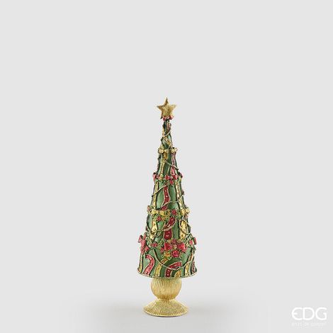 EDG Enzo De Gasperi Pino Decoglitter Verde Rosso H36 Ø11 cm – Decorazione di Natale (1/4)