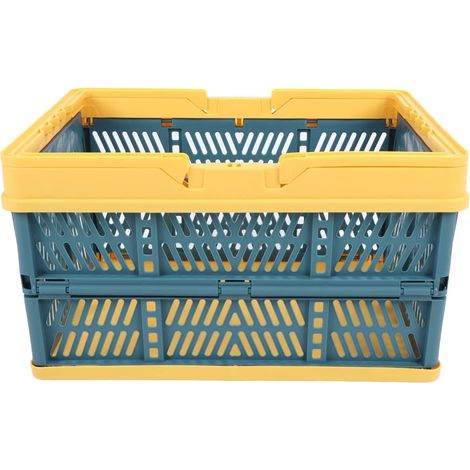 Folding Plastic Shopping Basket with Handle, Collapsible Storage Crates, PP Vegetable Grocery Baskets for Shopping Center, Outdoor Use (Yellow Green Large Size) (1/5)