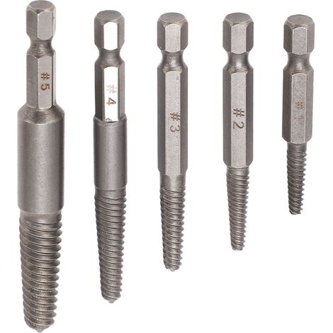 Extracteurs de vis endommagées, jeu d'extracteurs à tige hexagonale de 1/4 pouce, outil d'extraction en acier au carbone de 7,5 mm, 5 mm, 4 mm, 3,5 mm et 3 mm, 5 pièces. (1/5)