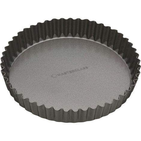 MasterClass Molde para tarta de fondo suelto de 20 cm, sin PTFE, PFOA ni BPA, resistente acero al carbono de 1 mm de grosor, molde redondo acanalado para quiche de 8 pulgadas, gris