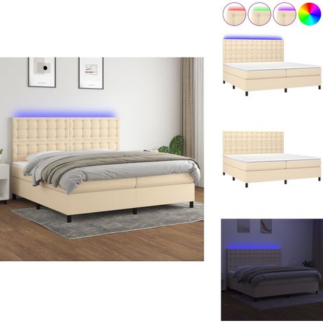 Sommier à lattes de lit et matelas et LED Crème 200x200cm Tissu - Sommier Tapissier - Lit Plateforme - Lit Avec Led - Matelas À Ressorts Ensachés - Têtière Ajustable (1/5)