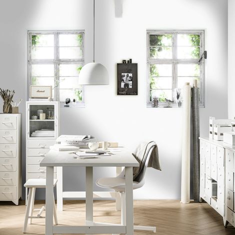 Papier peint panoramique Fenêtres trompe-l'oeil 300 x 300cm Blanc, Gris