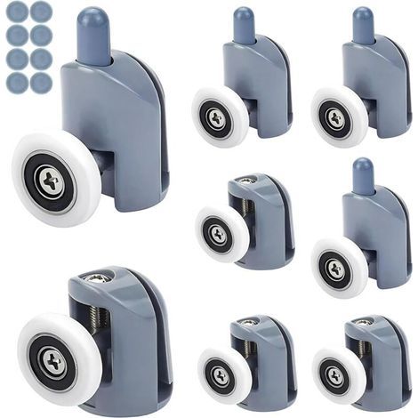 Set of 8 Castors for Shower Door, Shower Cabin Rollers for Bathroom 23mm (4 Upper and 4 Lower) (1/4)