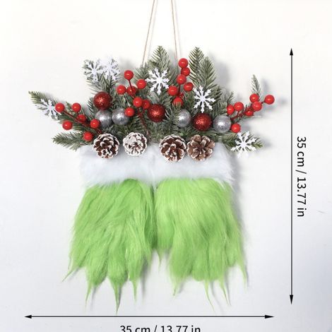 Couronne de porte Noël gants du Grinch, décoration murale suspendue 35 × 35 cm