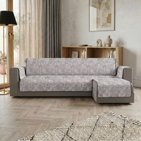 Housse méridienne Droite 190 cm, protège-canapé antidérapant avec Fond en Caoutchouc et accoudoirs – Gris Foncé (1/5)
