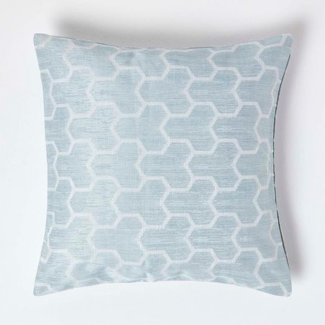 HOMESCAPES Geometric Blue Jacquard Cushion Cover, 45 x 45 cm