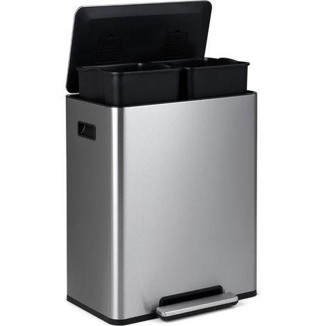 60-Liter-Edelstahl-Treteimer mit Soft-Close-Deckel und zwei Fächern