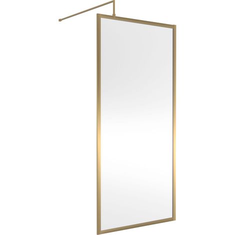 Balterley Bilbrook 8mm Toughened Safety Glass Wetroom Screen with Support Bar: 900mm, Brushed Brass