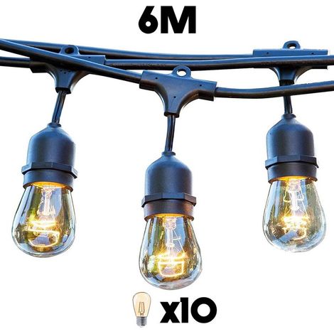 Guirlande lumineuse extérieur 10 ampoules LED blanc chaud E27 6M Raccordable IP44 intérieur extérieur 1000 lumens (1/5)