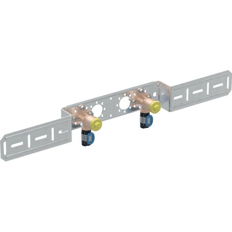 Geberit FlowFit Anschlusswinkel 90° vormontiert, zweifach, abgesetzt, DN 12, 619.660.00.1