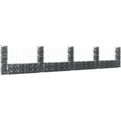 vidaXL Panier de gabion en forme de U avec 5 poteaux Fer 500x20x100 cm (1/5)