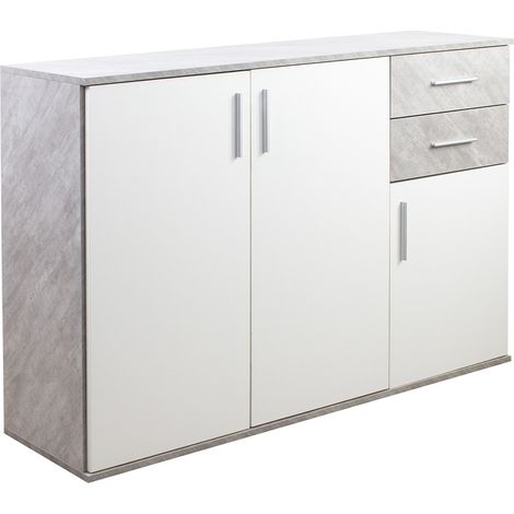 Cassettiera Mobile Armadietto 3 Porte 2 Cassetti Design Moderno Cemento e Bianco (1/5)